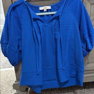 LOFT Cobalt Blue Textured Tie-Neck Blouse